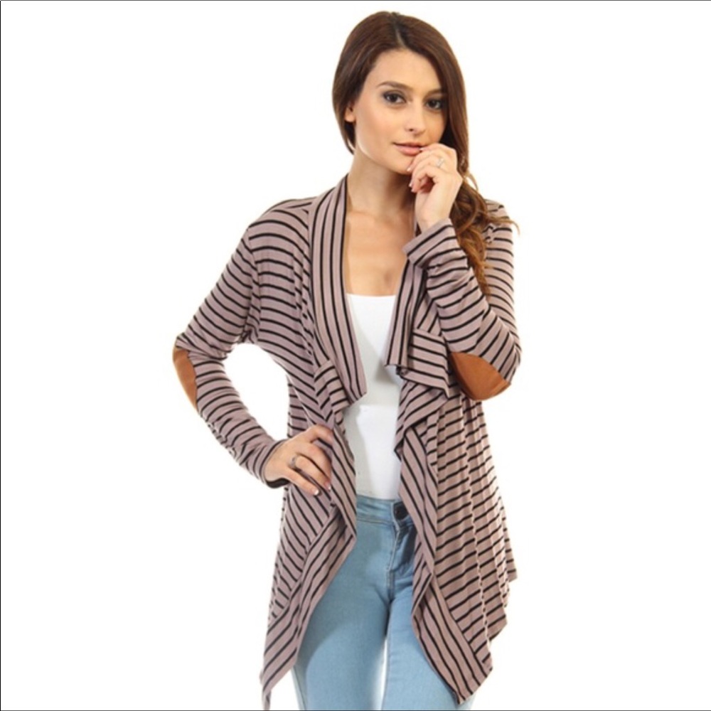 🛑SOLD🛑Women’s Sued Patch Stripped Mocha Cardigan